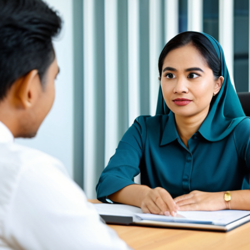 **

A kind, fully clothed wellbeing coordinator listening attentively to a colleague in a modern, bright office in Kuala Lumpur. The coordinator is displaying empathy through their body language and facial expression. The colleague is dressed in modest, appropriate attire. Safe for work, professional environment, showcasing excellent communication skills, perfect anatomy, natural proportions.

**