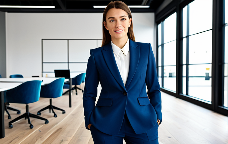 **

"A confident female entrepreneur, fully clothed in a modest yet stylish power suit, standing in a bright and modern co-working space, safe for work, appropriate content, perfect anatomy, natural proportions, professional business portrait, family-friendly."

**